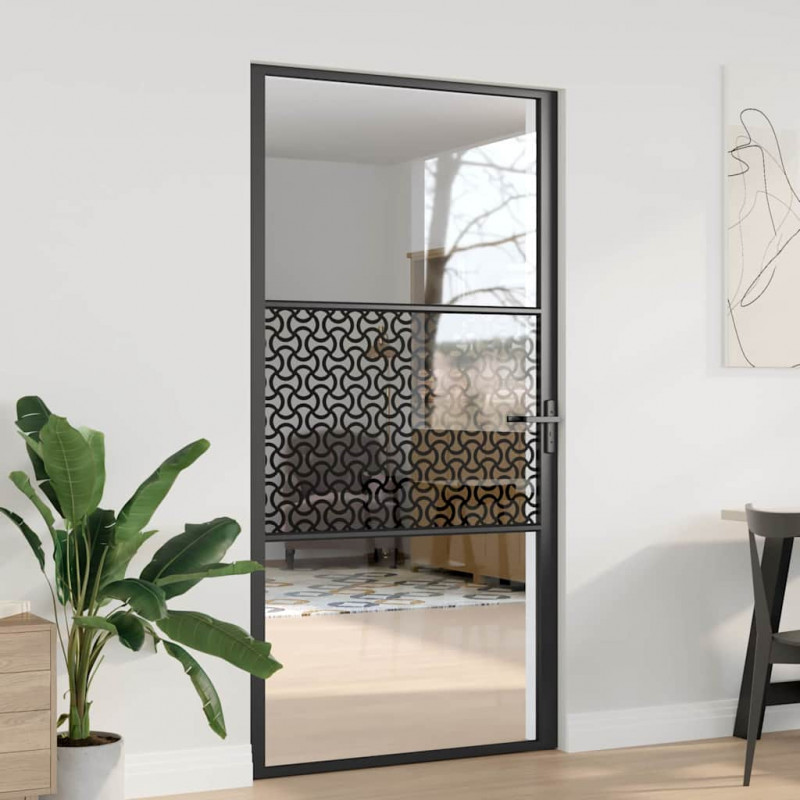 Drzwi szklane Fretwork Czarny 76 x 3.5 x 201.5 cm Aluminium