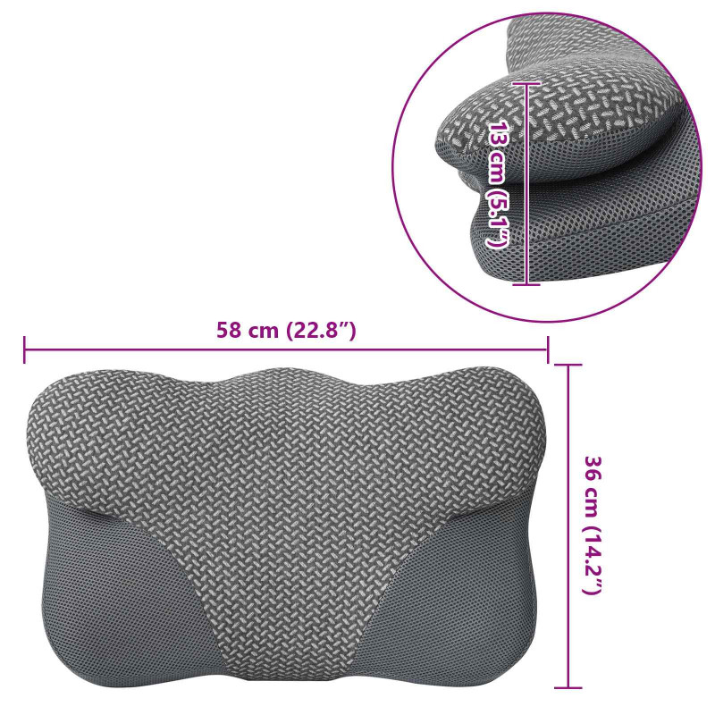 Poduszka na Szyję Szary 58 x 36 x 13 cm Pianka z pamięcią