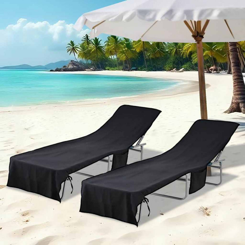 Ręczniki na leżak 2 pcs Czarny 210 x 75 cm Poliester i poliamid