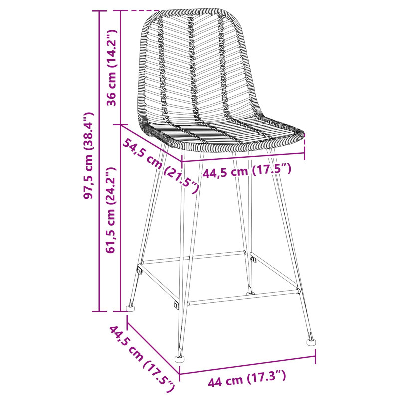 Krzesło barowe 2 pcs Naturalny 44,5 x 54,5 x 97,5 cm