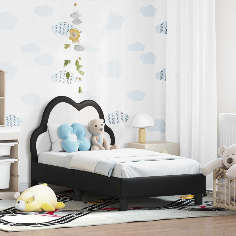 Stelaż łóżka dla malucha z oparciem Czarny 70 x 140 cm PU