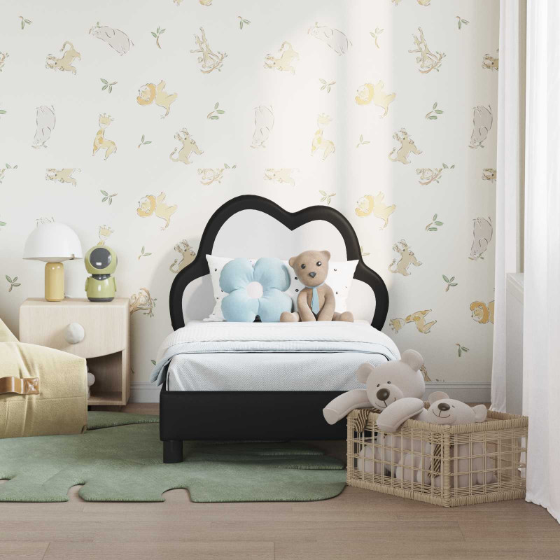 Stelaż łóżka dla malucha z oparciem Czarny 70 x 140 cm PU