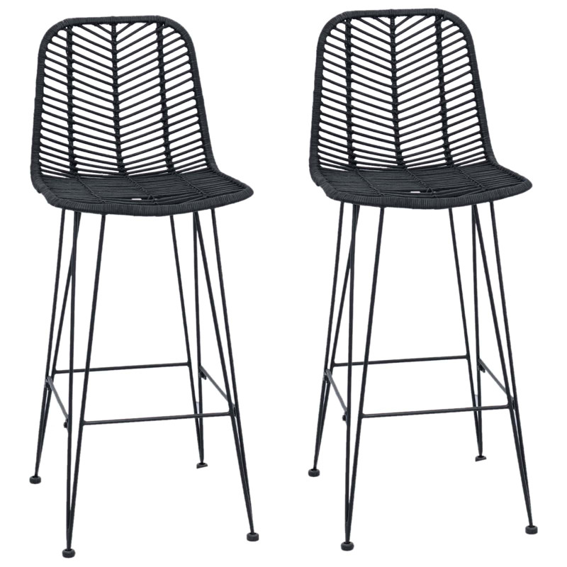Krzesło barowe 2 pcs Czarny 44,5 x 53 x 111 cm Rattan i żelazo