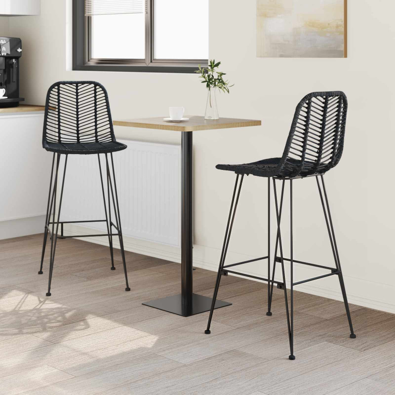 Krzesło barowe 2 pcs Czarny 44,5 x 53 x 111 cm Rattan i żelazo