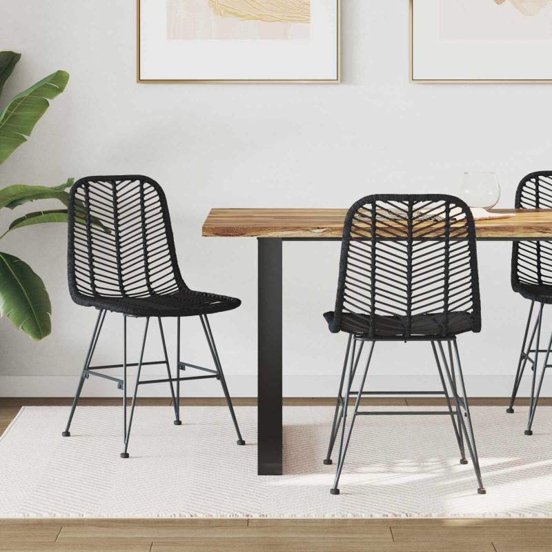 Krzesło jadalniane 2 pcs Czarny 44 x 47 x 85 cm Rattan i żelazo