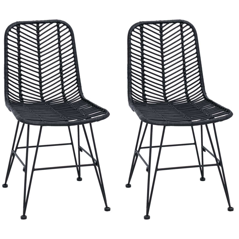 Krzesło jadalniane 2 pcs Czarny 44 x 47 x 85 cm Rattan i żelazo