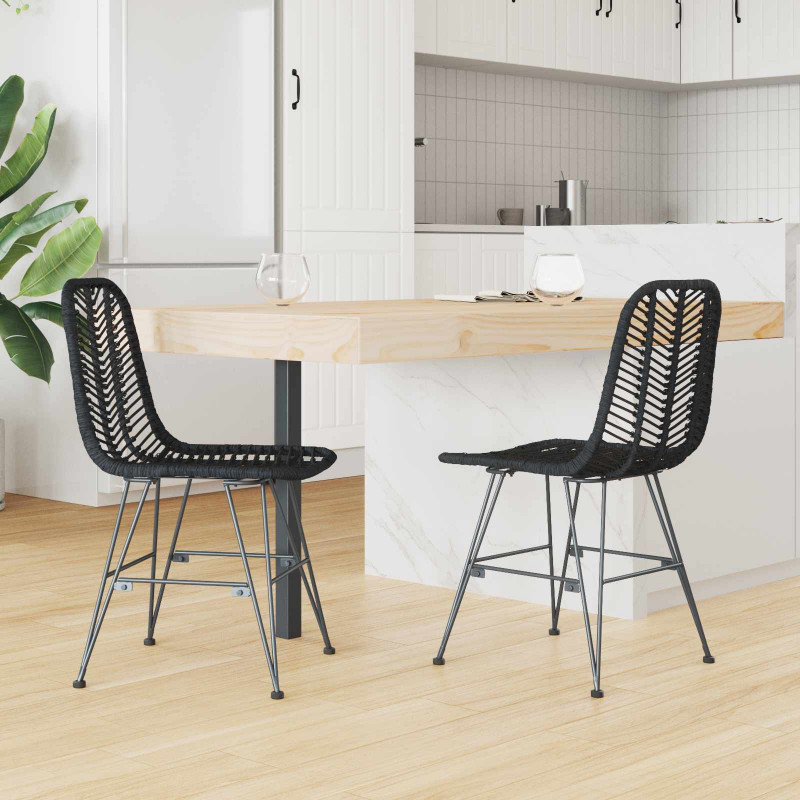 Krzesło jadalniane 2 pcs Czarny 44 x 47 x 85 cm Rattan i żelazo