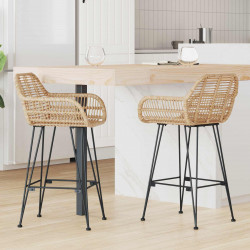 Krzesło barowe 2 pcs Naturalny 55 x 52 x 92 cm Rattan i żelazo