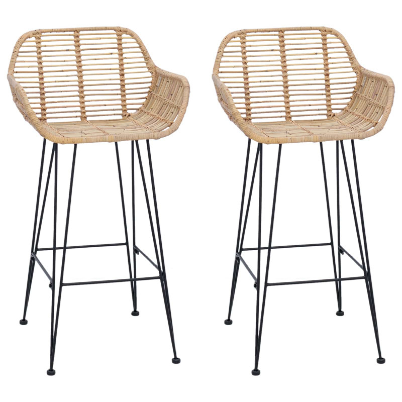 Krzesło barowe 2 pcs Naturalny 55 x 52 x 92 cm Rattan i żelazo