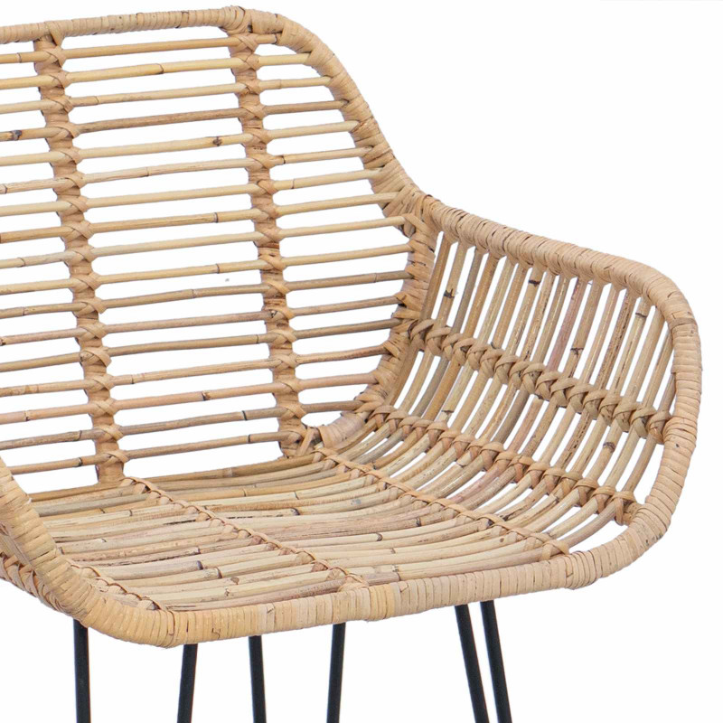 Krzesło barowe 2 pcs Naturalny 55 x 52 x 92 cm Rattan i żelazo