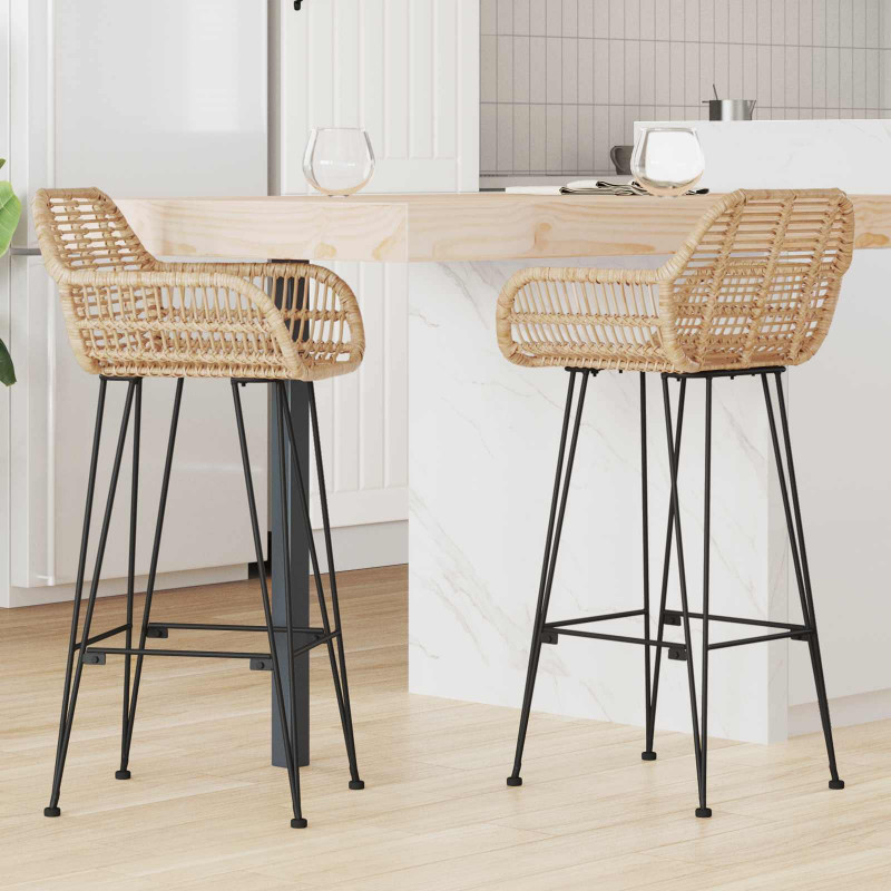 Krzesło barowe 2 pcs Naturalny 55 x 52 x 105 cm Rattan i żelazo