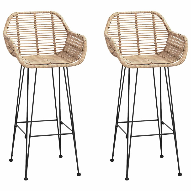 Krzesło barowe 2 pcs Naturalny 55 x 52 x 105 cm Rattan i żelazo