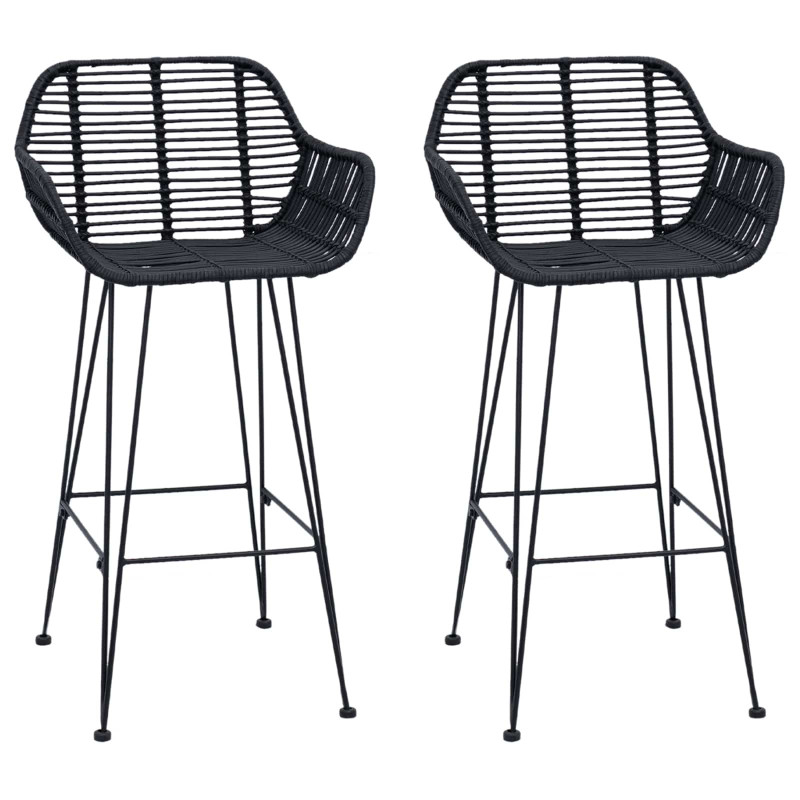 Krzesło barowe 2 pcs Czarny 55 x 52 x 92 cm Rattan i żelazo