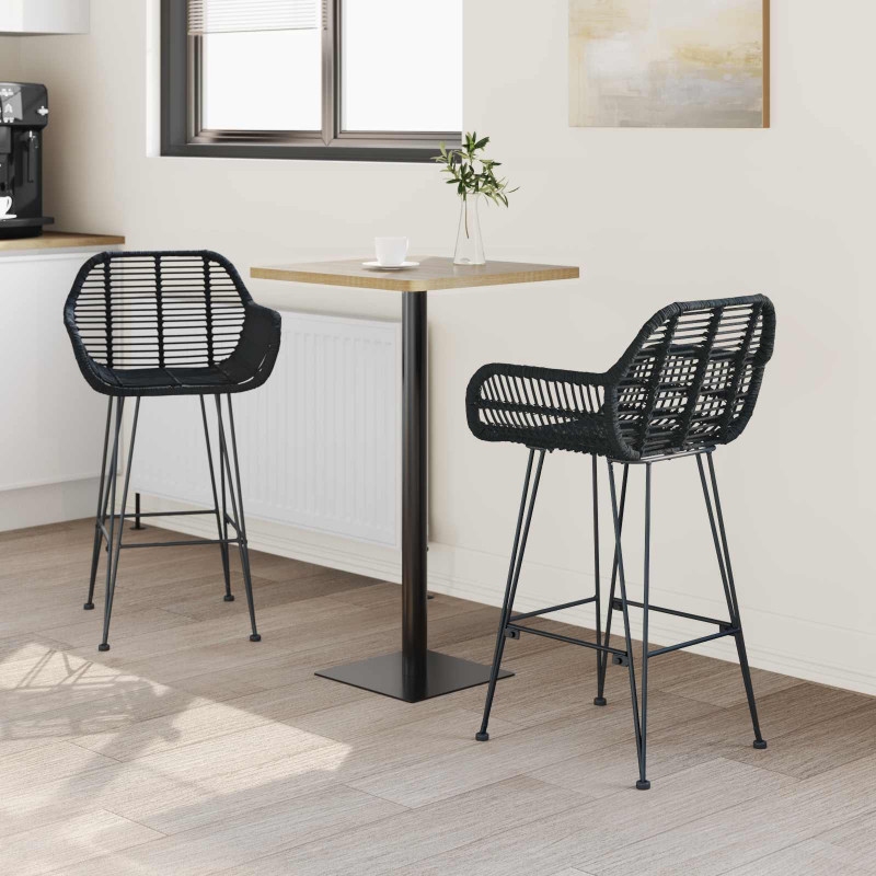 Krzesło barowe 2 pcs Czarny 55 x 52 x 92 cm Rattan i żelazo