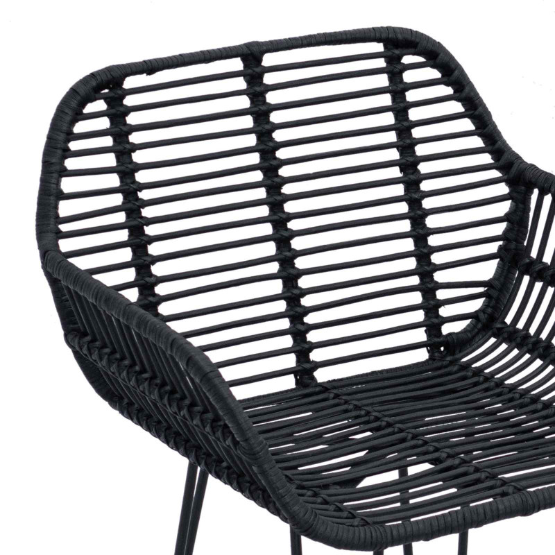 Krzesło barowe 2 pcs Czarny 55 x 52 x 92 cm Rattan i żelazo