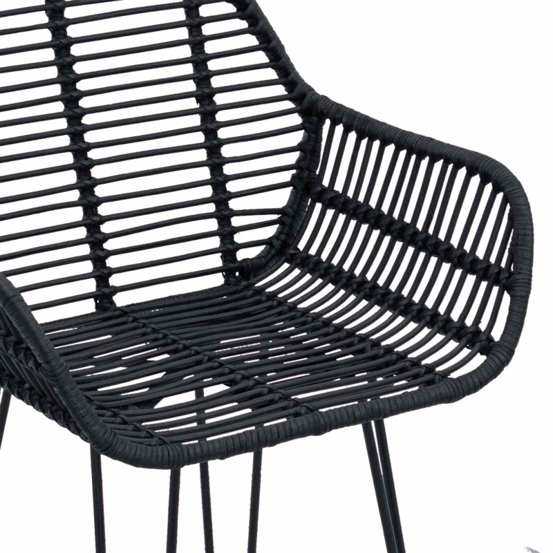 Krzesło barowe 2 pcs Czarny 55 x 52 x 92 cm Rattan i żelazo