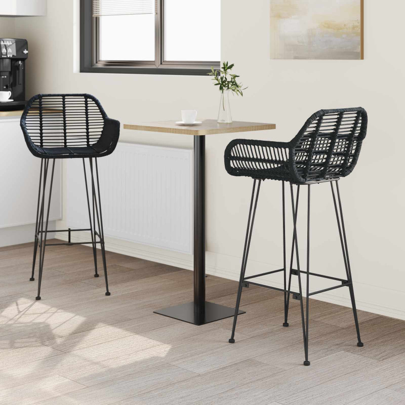 Krzesło barowe 2 pcs Czarny 55 x 52 x 105 cm Rattan i żelazo