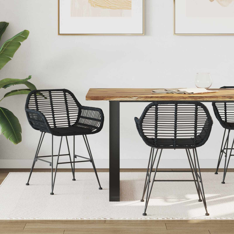 Krzesło jadalniane 2 pcs Czarny 55 x 50 x 74 cm Rattan i żelazo