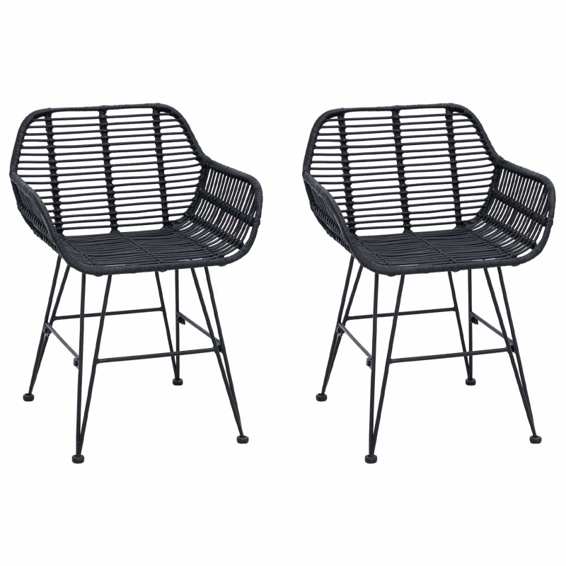 Krzesło jadalniane 2 pcs Czarny 55 x 50 x 74 cm Rattan i żelazo