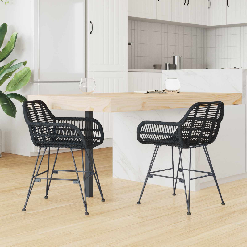Krzesło jadalniane 2 pcs Czarny 55 x 50 x 74 cm Rattan i żelazo