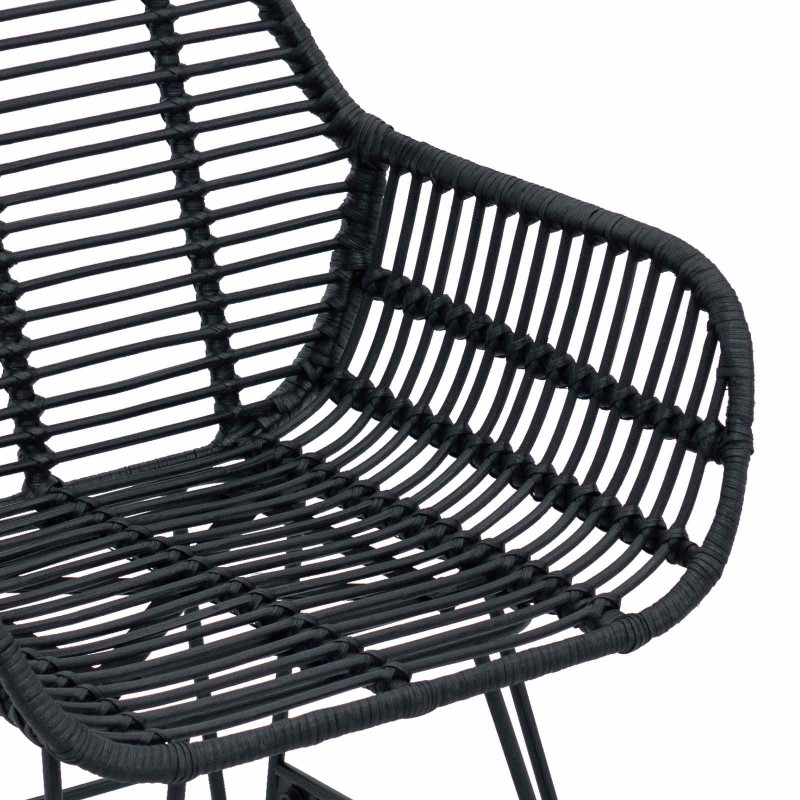 Krzesło jadalniane 2 pcs Czarny 55 x 50 x 74 cm Rattan i żelazo