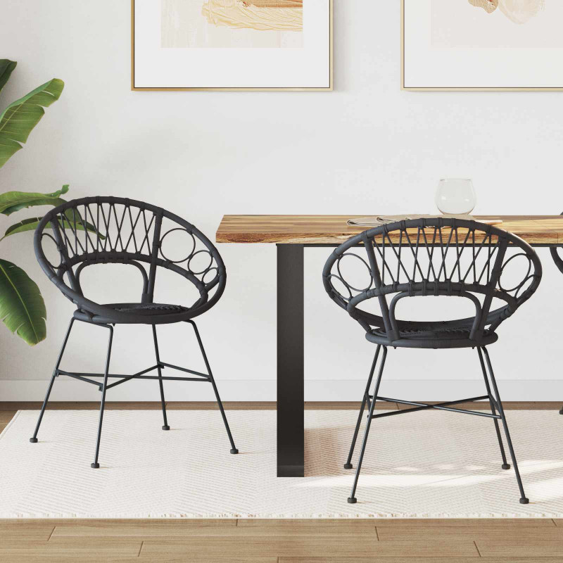 Krzesło jadalniane 2 pcs Czarny 49 x 51 x 81 cm Rattan i żelazo