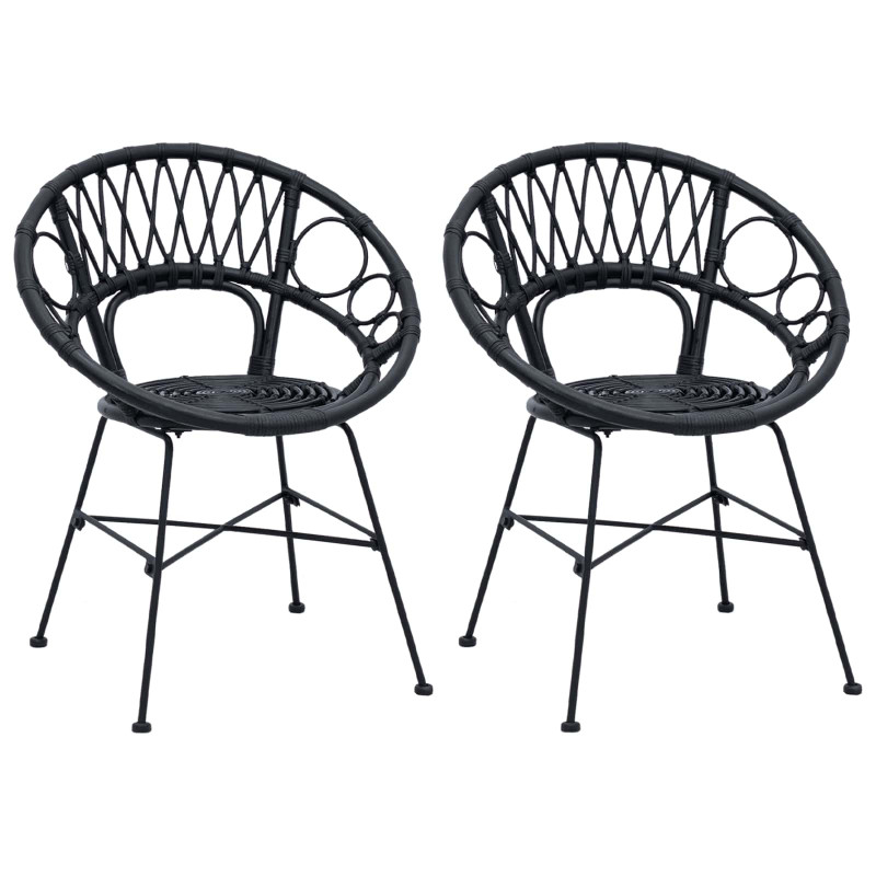 Krzesło jadalniane 2 pcs Czarny 49 x 51 x 81 cm Rattan i żelazo