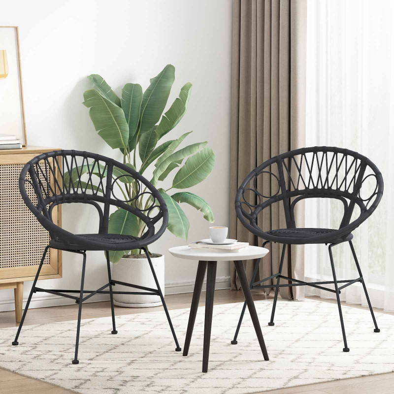 Krzesło jadalniane 2 pcs Czarny 49 x 51 x 81 cm Rattan i żelazo