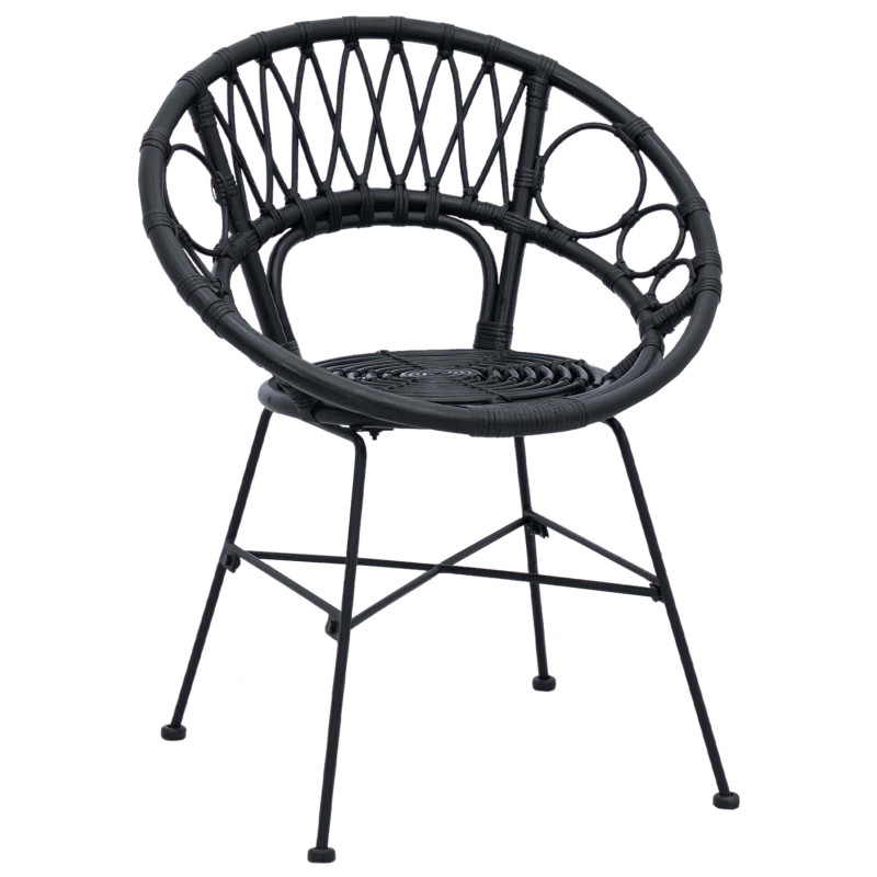 Krzesło jadalniane 2 pcs Czarny 49 x 51 x 81 cm Rattan i żelazo