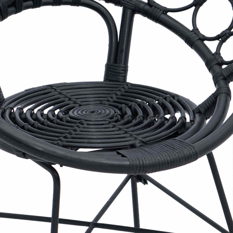 Krzesło jadalniane 2 pcs Czarny 49 x 51 x 81 cm Rattan i żelazo