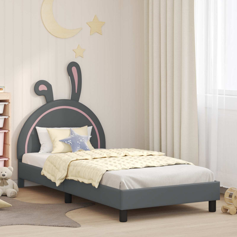 Łóżko Dziecięce z Ramą i Zagłówkiem Jasnoszary 90 x 190 cm PU