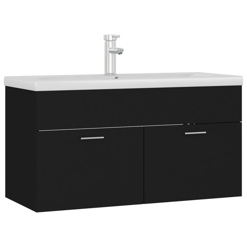 Szafka z wbudowaną umywalką, czarna, materiał drewnopochodny