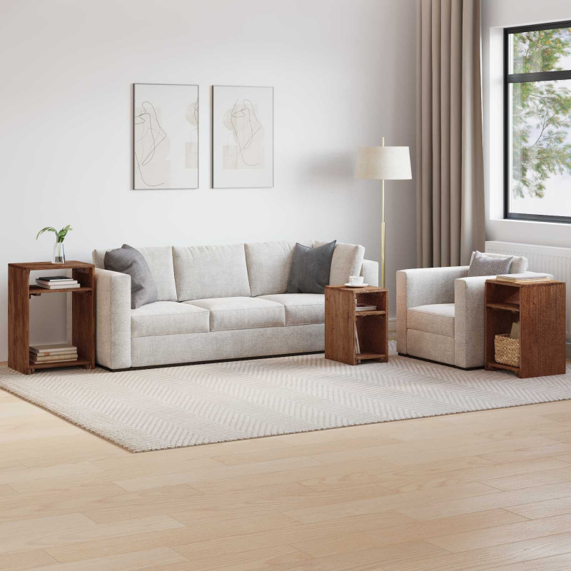 Stolik Akcentowy z półką 3 pcs Brązowy Lite drewno mahoniowe