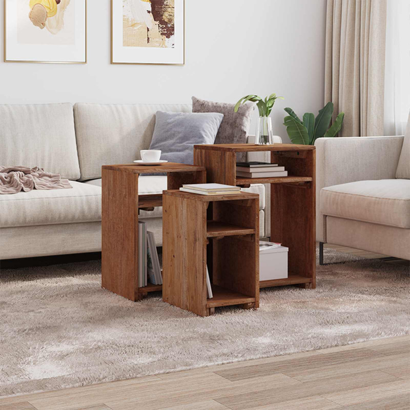 Stolik Akcentowy z półką 3 pcs Brązowy Lite drewno mahoniowe