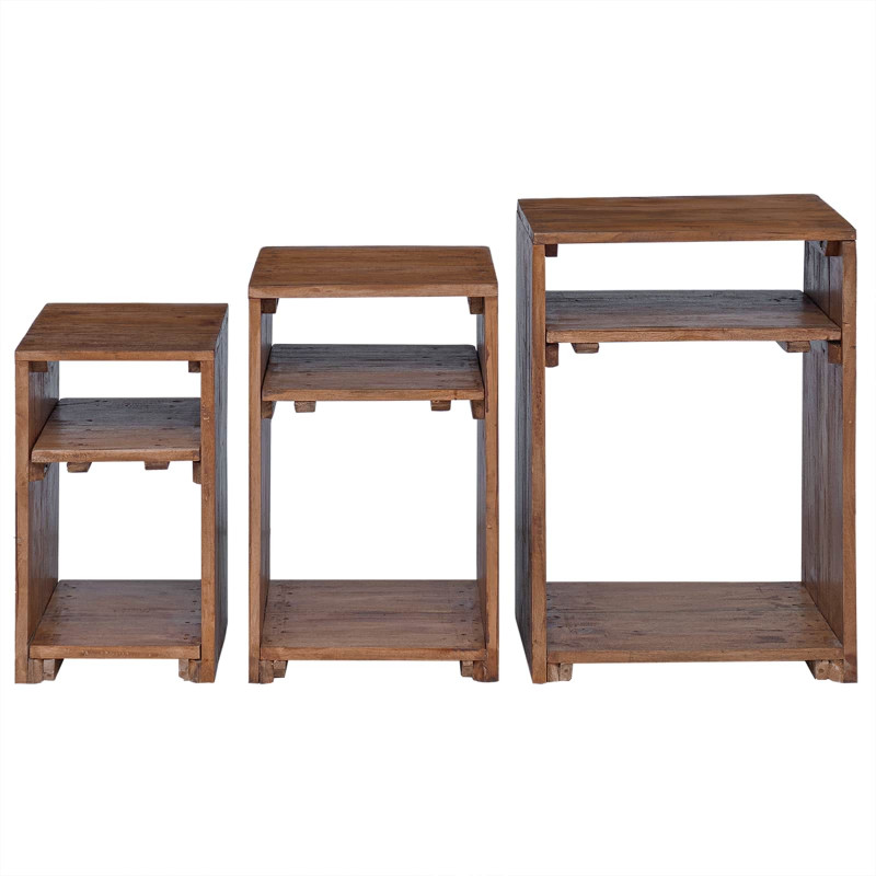 Stolik Akcentowy z półką 3 pcs Brązowy Lite drewno mahoniowe