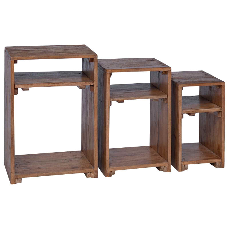 Stolik Akcentowy z półką 3 pcs Brązowy Lite drewno mahoniowe