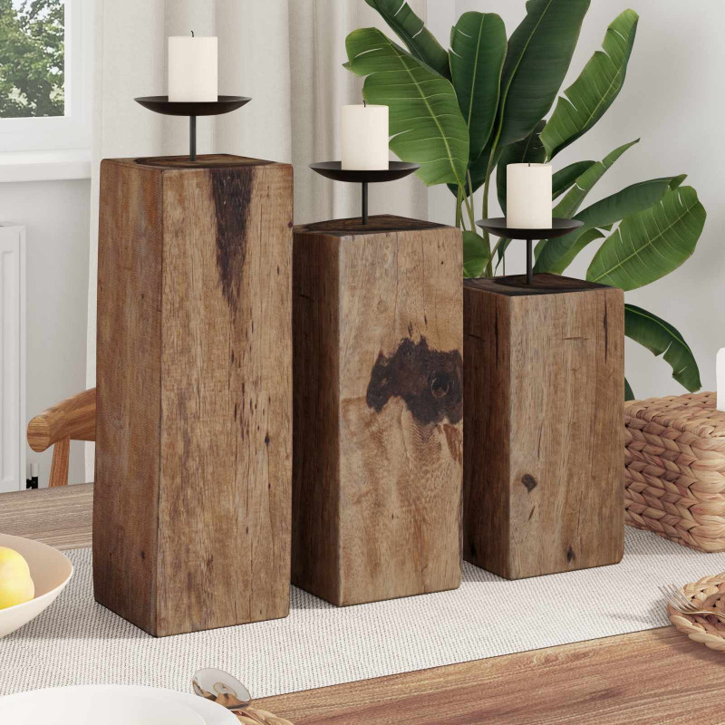 Świecznik 3 pcs Naturalny Lite drewno z odzysku