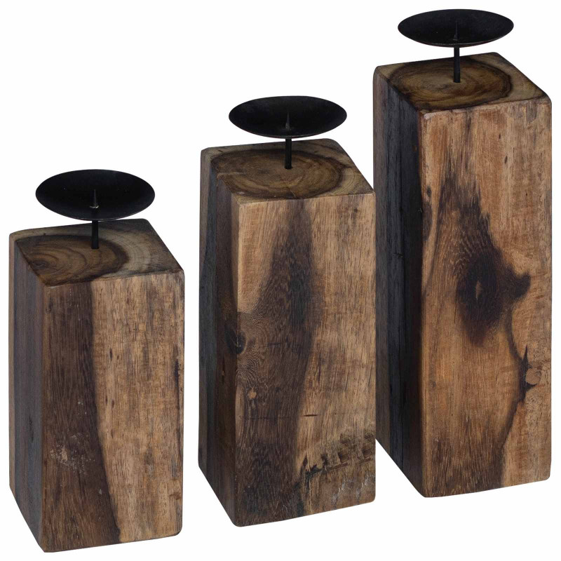 Świecznik 3 pcs Naturalny Lite drewno z odzysku