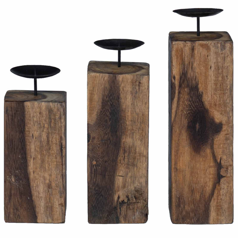 Świecznik 3 pcs Naturalny Lite drewno z odzysku