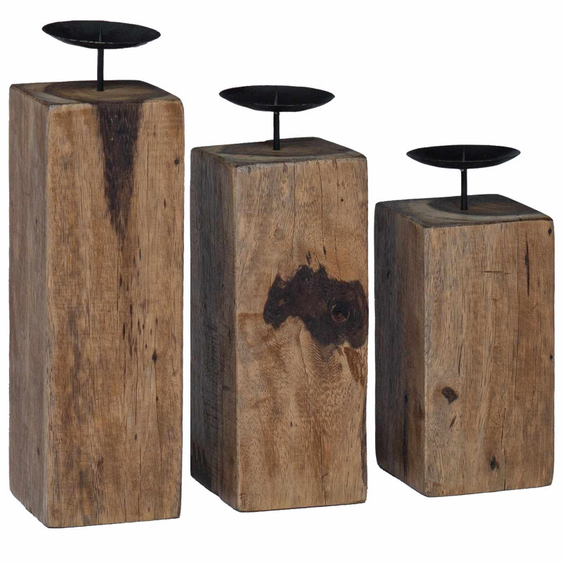 Świecznik 3 pcs Naturalny Lite drewno z odzysku