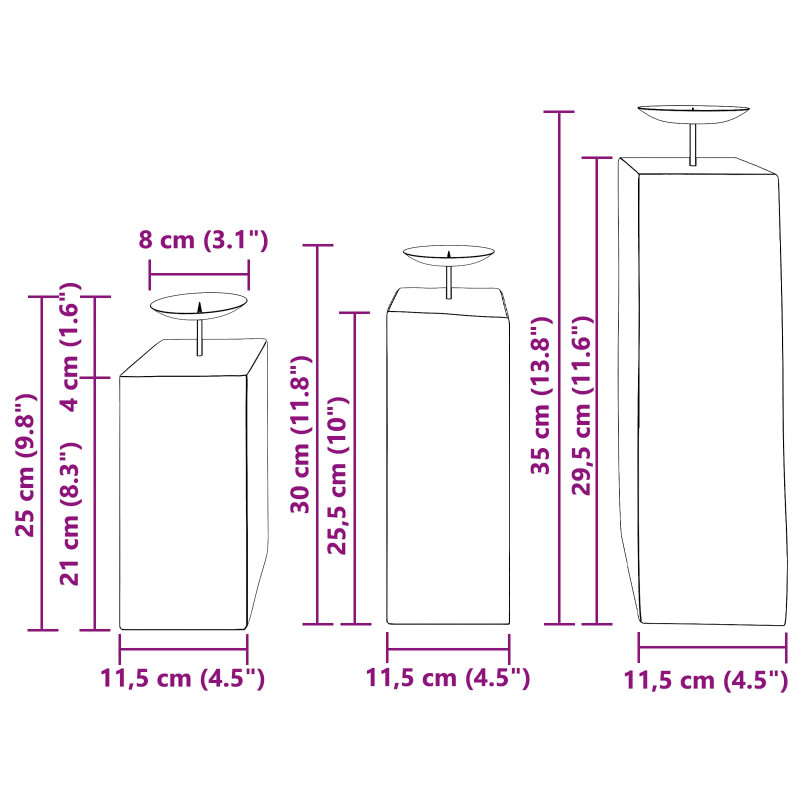 Świecznik 3 pcs Naturalny Lite drewno z odzysku