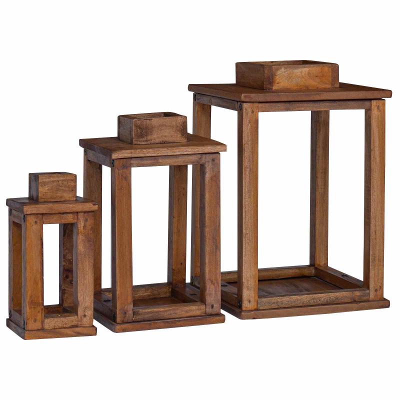 Latarnia 3 pcs Naturalny Drewno mahoniowe