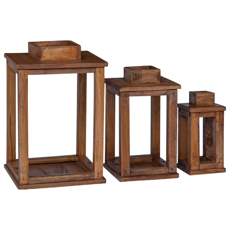 Latarnia 3 pcs Naturalny Drewno mahoniowe