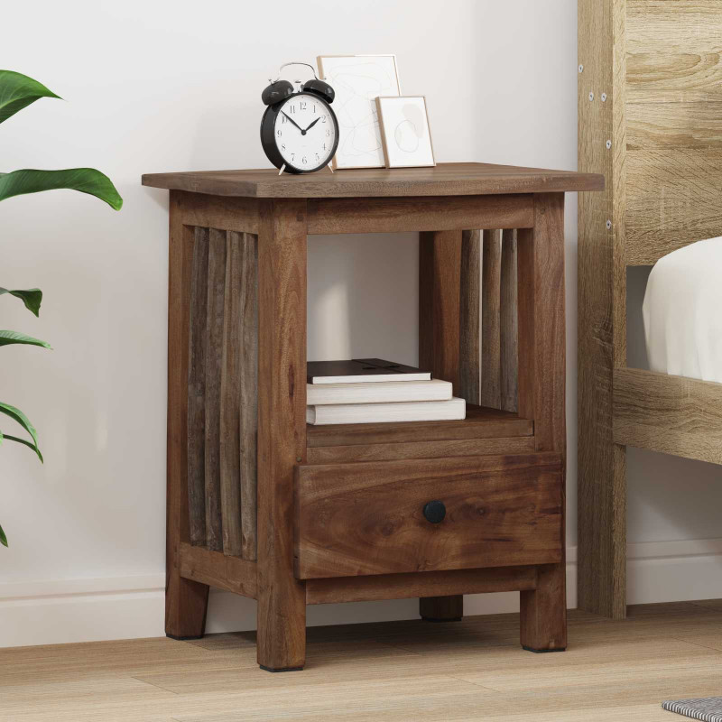 Stolik nocny Brązowy 30 x 30 x 47 cm Lite Drewno Recyklingowe