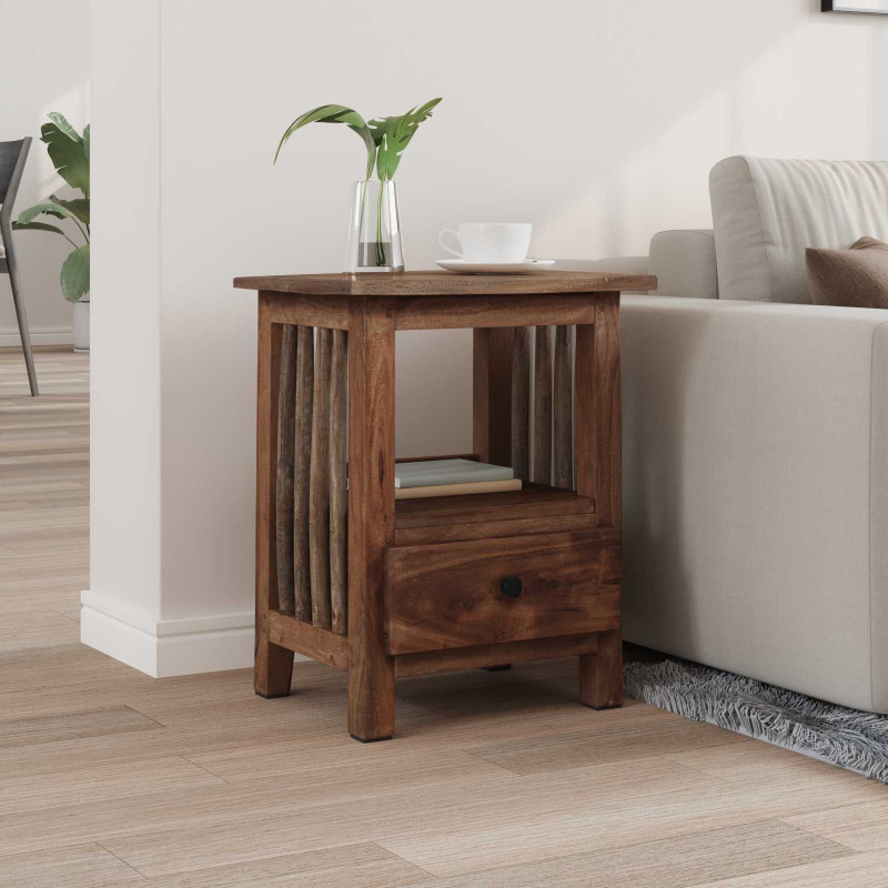 Stolik nocny Brązowy 30 x 30 x 47 cm Lite Drewno Recyklingowe