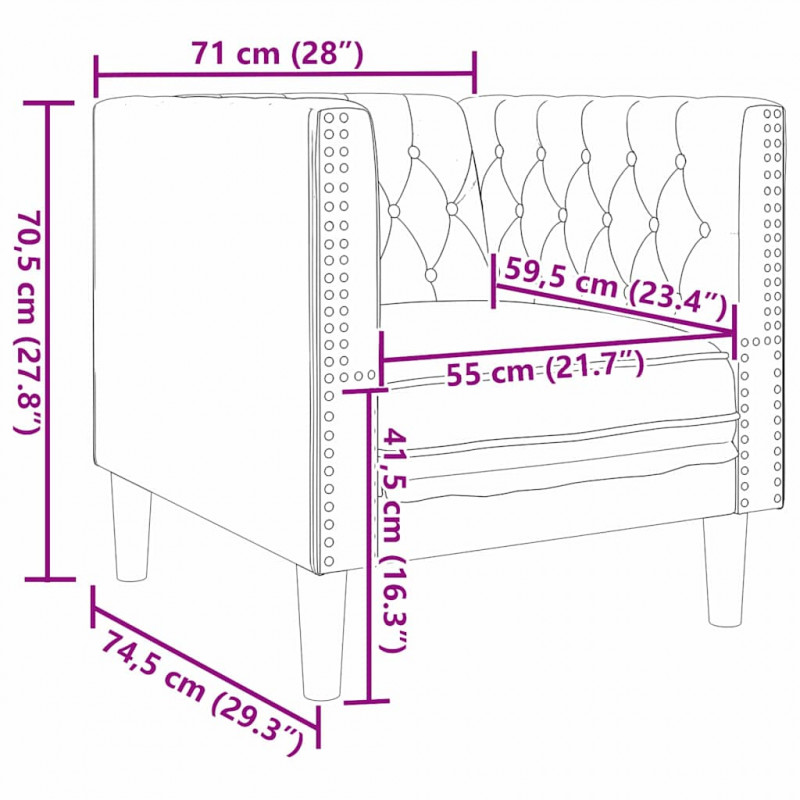 Sofa Czarny 74,5 x 71 x 70,5 cm Aksamit