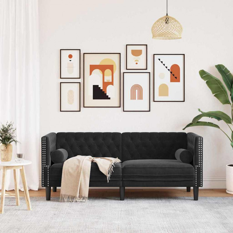 Sofa Czarny 174 x 74,5 x 70,5 cm Aksamit
