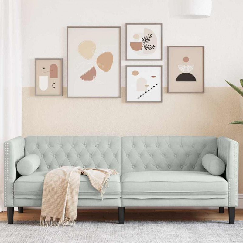Sofa Jasnoszary 194 x 74,5 x 70,5 cm Aksamit