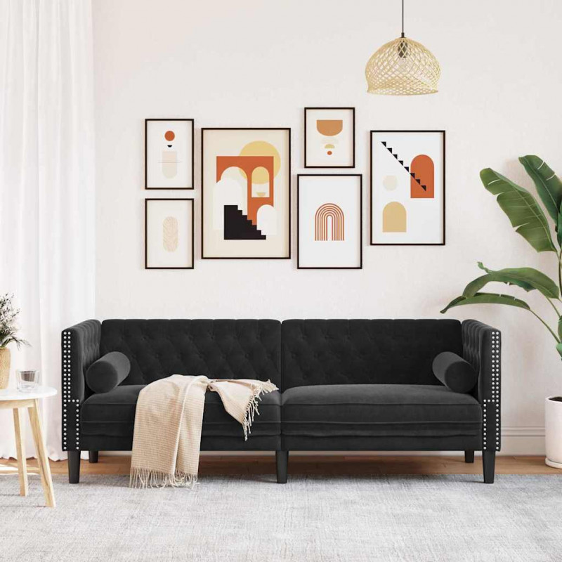 Sofa Czarny 194 x 74,5 x 70,5 cm Aksamit