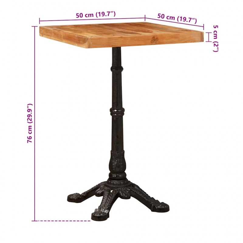 Stolik bistro Brązowy 50 x 50 x 76 cm Lite Drewno Akacji